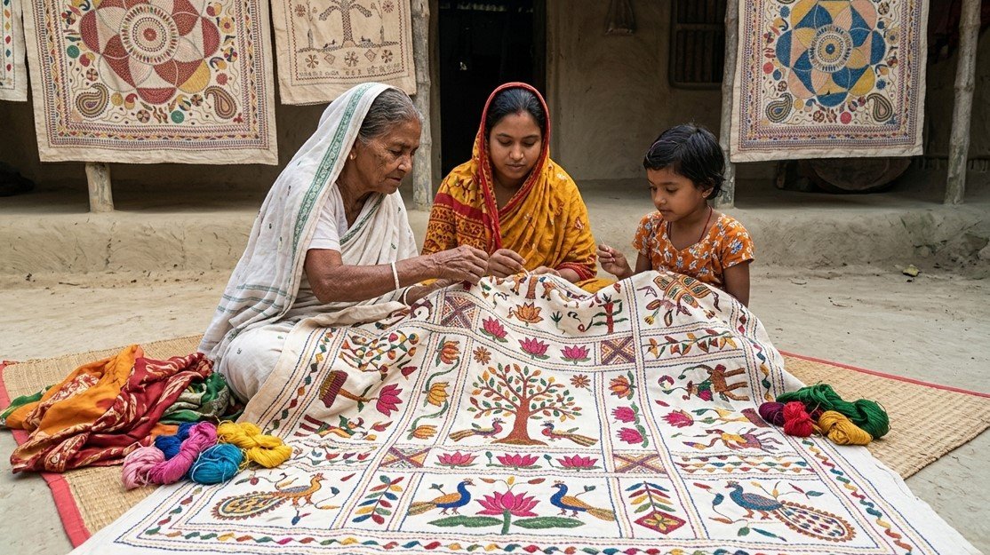 Nakshi Kantha quilt